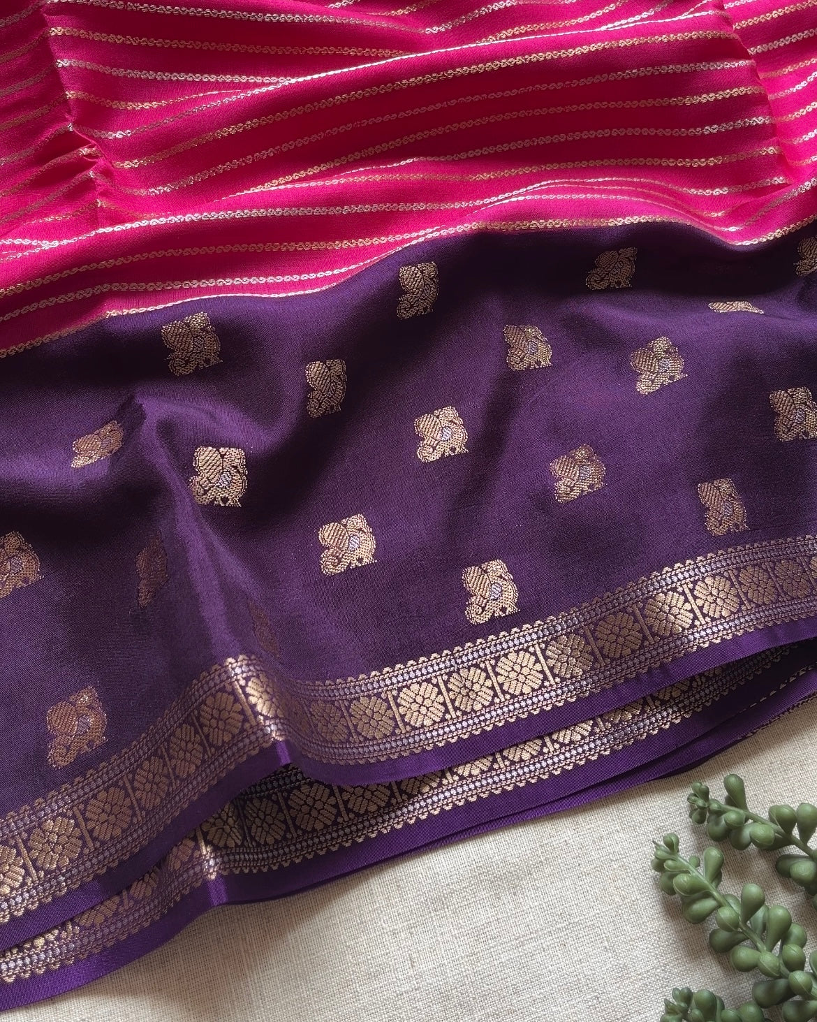 Pink with Purple Viscose Silk Saree